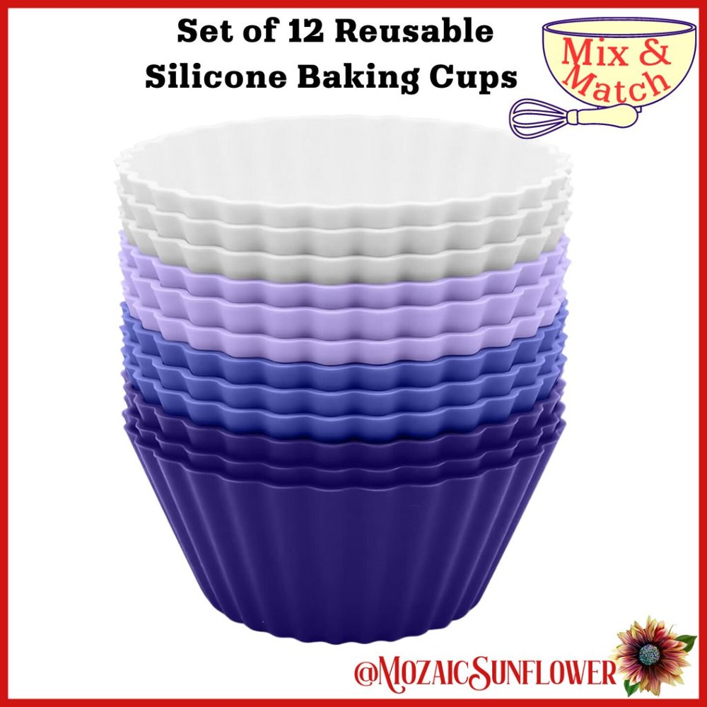 VIBRANT 12 Reusable Food Safe Silicone Muffin Baking Cups